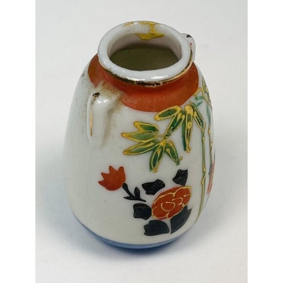 VTG 1.75" Handpainted Ceramic Miniature White VASE Flowers Bamboo Japan - Picture 4 of 5